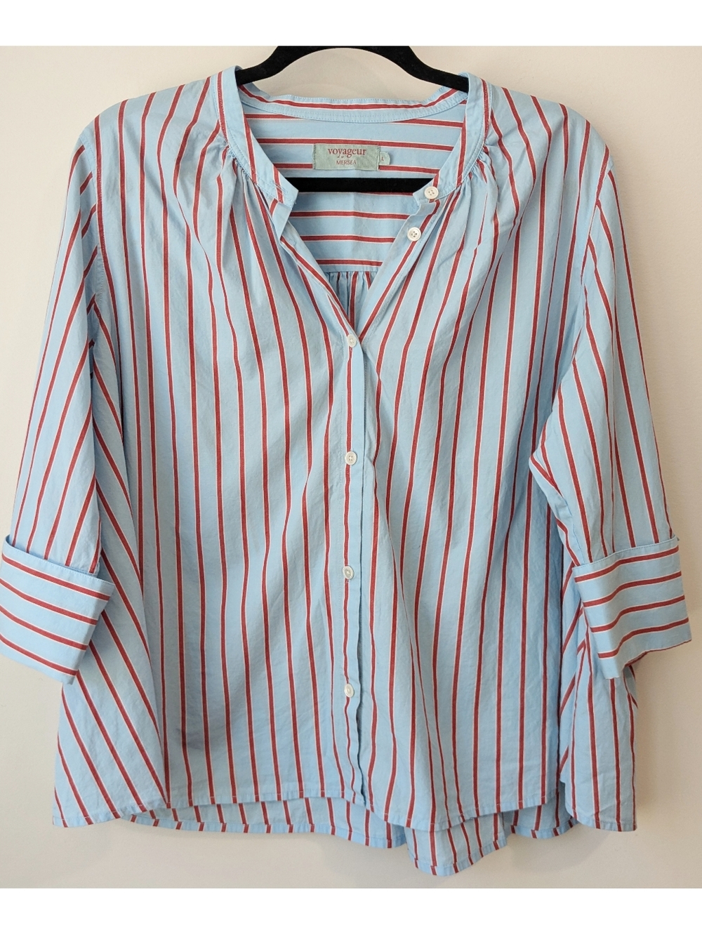 NEW Yogageur By Mersea Oversized Striped Button Up Blouse
